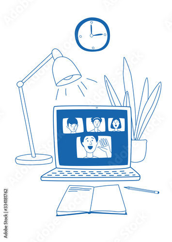 E-learning video call chat with class. Laptop - ideal home workplace.