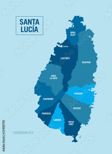 Santa St Lucia island country political map. Vector illustration with isolated provinces, departments and cities.