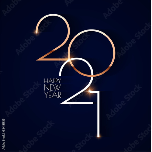 Happy new 2021 year Elegant gold text with light. Minimalistic text template. © feaspb