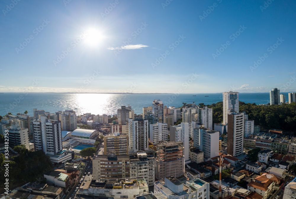 Salvador Bahia aerial view, Brazil. Aerial drone panoramic view. View of buildings.