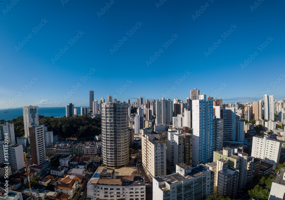 Salvador Bahia skyline, Brazil. Aerial drone panoramic view. View of buildings.