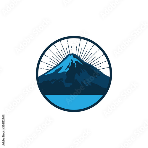retro circle mountain logo vector illustrations with water wave element