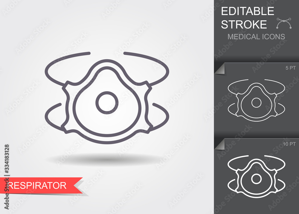 Respiratory protection mask vector illustration. Line icon with editable stroke