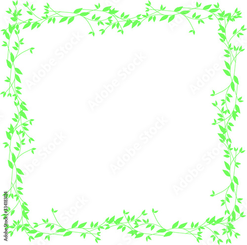 Frame for an inscription from green twigs and green leaves. Ecology theme of plant nature. Vector image for scrapbook invitation design.