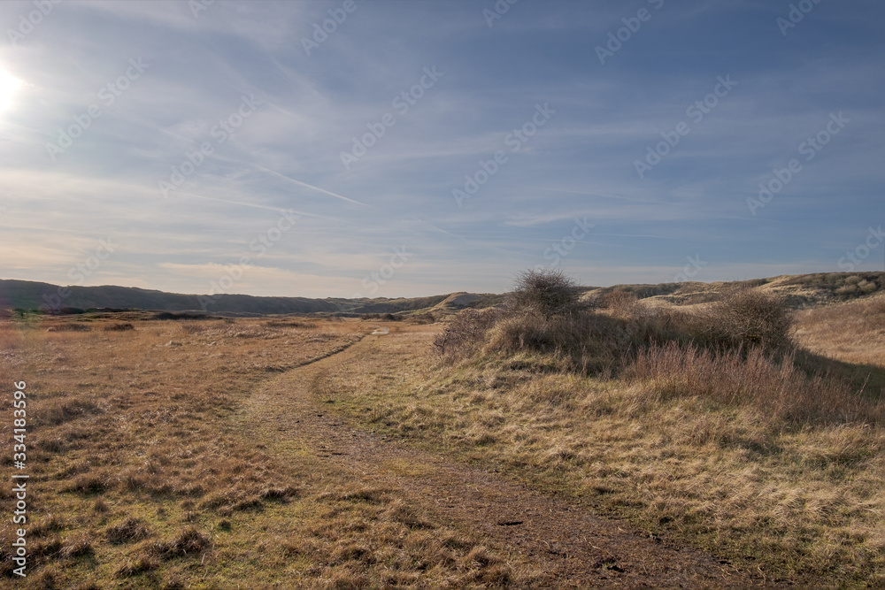 Valley in the dunes with a narrow footpath