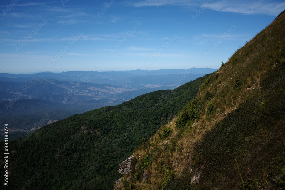 Asian Mountines with blue sky panoramic view.