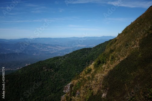 Asian Mountines with blue sky panoramic view.