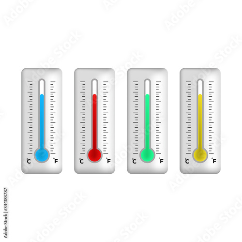 Isometric Medical Digital Non-Contact Infrared Thermometer. It measures the ambient and body temperature without contact with colored warning symbols.
