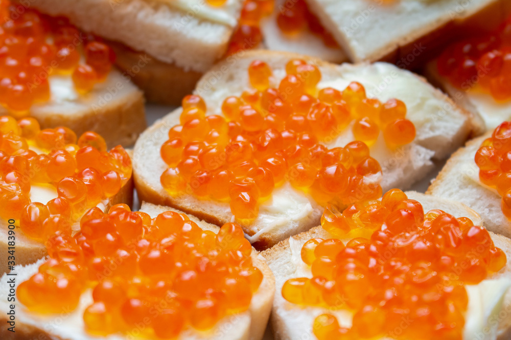 sandwiches with red caviar and butter close up sandwiches with red caviar and butter close up