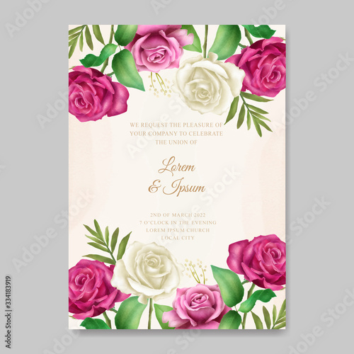 Wedding invitation red floral watercolor template