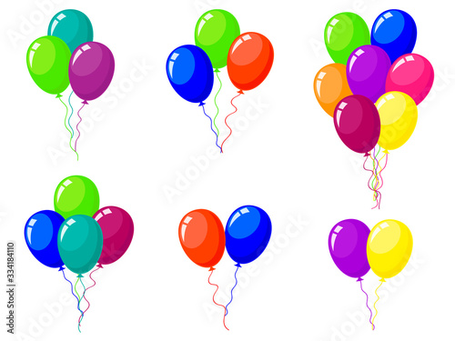 Bunches and groups of colorful helium balloons isolated on white background.
