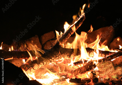 burning wood in campfire