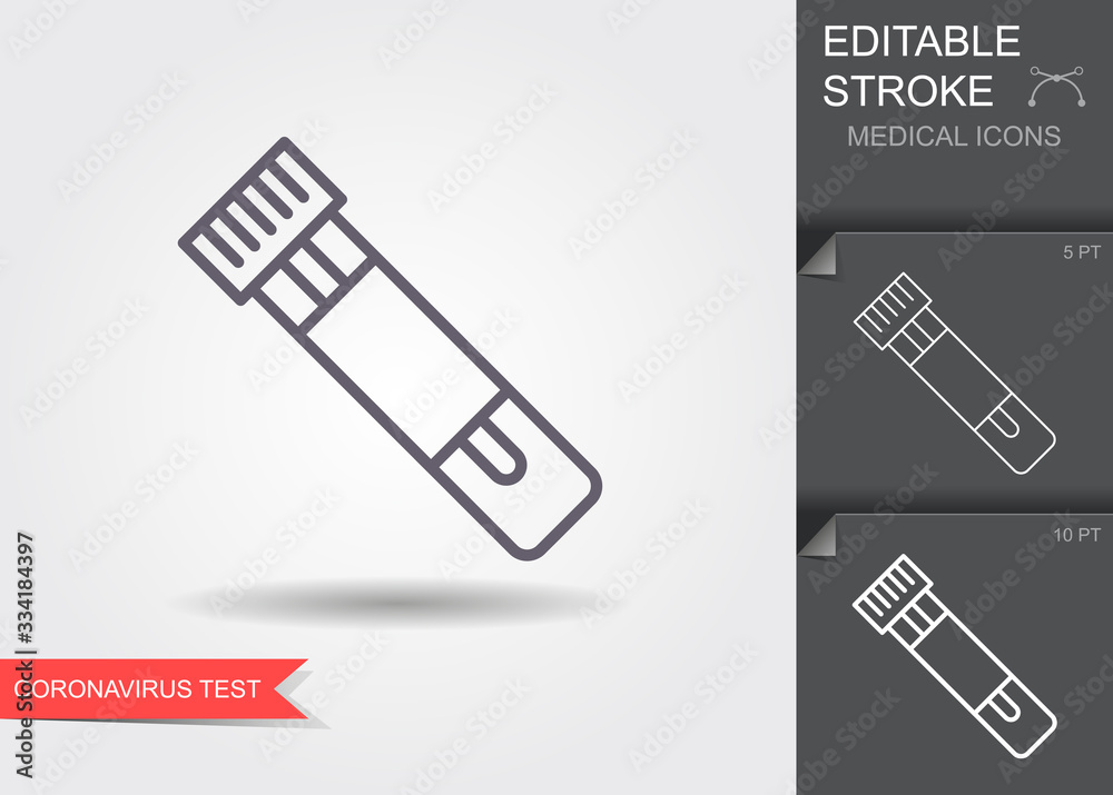 Tube with a test for coronavirus. Line icon with editable stroke Tube with a test for coronavirus. Line icon with editable stroke