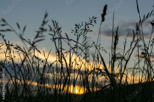 Sunrise or sunset over the hills and meadow. Slovakia