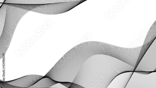 Transparent black fabric. Chiffon or nylon ribbon isolated on white background. Vector wave banner