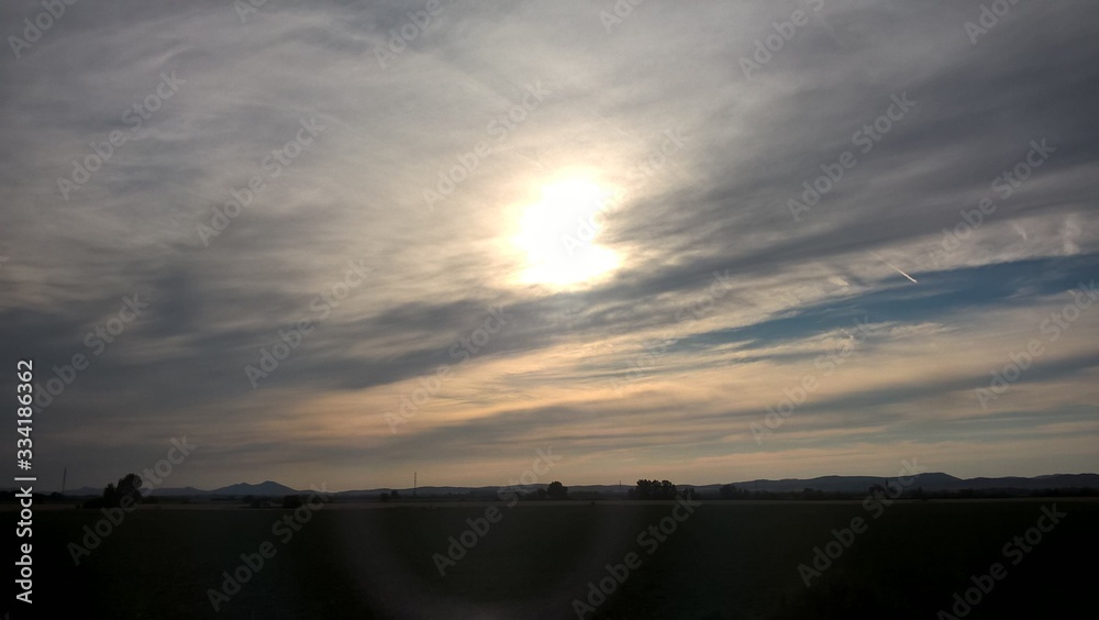 Obraz premium Sunrise or sunset over the hills and meadow. Slovakia