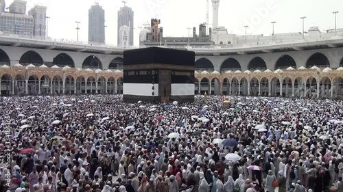MECCA, SAUDI ARABIA,  August 2019 - Muslim pilgrims from all over the world gathered to perform Umrah or Hajj at the Haram Mosque in Mecca, Saudi Arabia, days of Hajj or Omrah