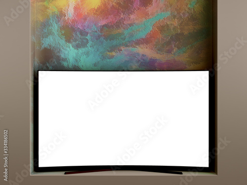 curved empty screen fuhd tv 3d render on color podium photo