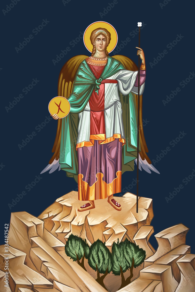 The archangel Michael, prince of Heavenly Host. Illustration in Byzantine style