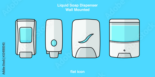 Hand wash. Hand sanitizer. Alcohol-based hand rub. Rubbing alcohol. Wall mounted soap dispenser. Wall hanging hand wash container. Protection from germs such as coronavirus (Covid-19) icon design