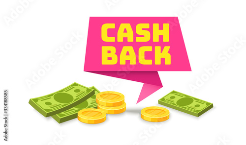 Cashback label. Cash symbol of saving refund money for shop sale vector sticker with ribbon
