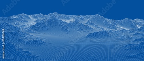 Abstract 3d wire-frame landscape. Blueprint style