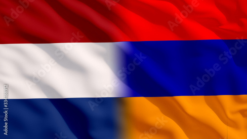 Waving Netherlands and Armenia Flags