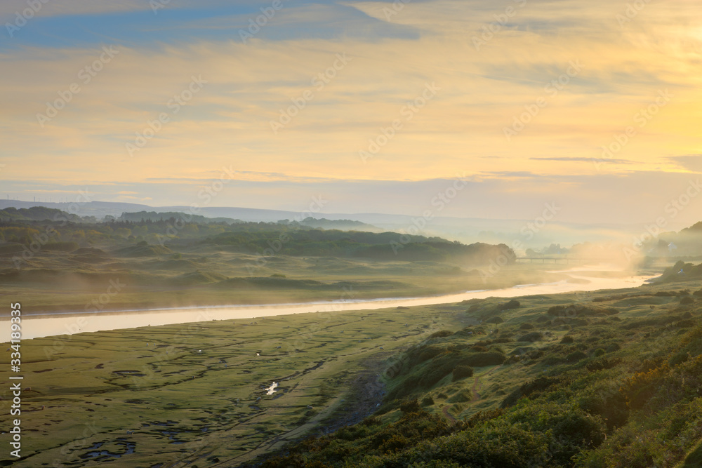 Early morning mist in Ogmore Valley Ogmore on sea Southerndown Mid Glamorgan (Glamorgan Heritage Coast) Wales