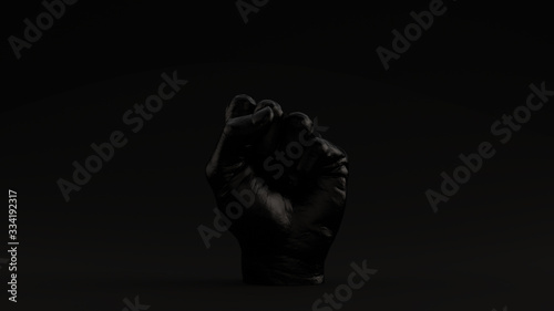 Black Raised Clenched Fist Anti Fascist Black Background 3d illustration 3d render