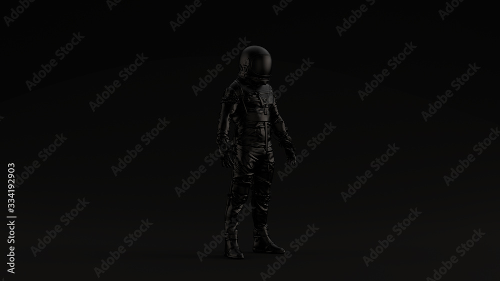 Black Retro Spaceman Astronaut Cosmonaut Black Background 3d illustration 3d render