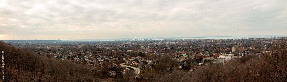 Hamilton Ontario skyline from the devils punch bowl. Panoramic format