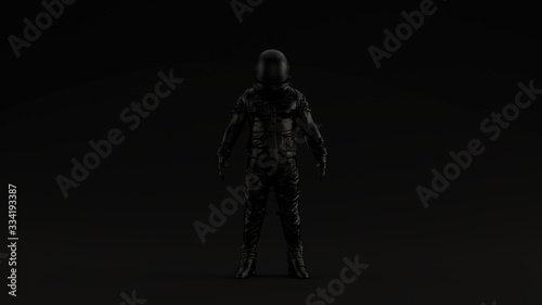 Black Retro Spaceman Astronaut Cosmonaut Black Background 3d illustration 3d render © paul