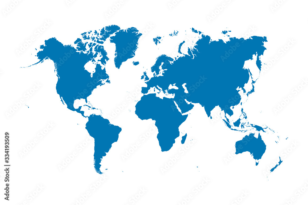 Blue world map on a white background
