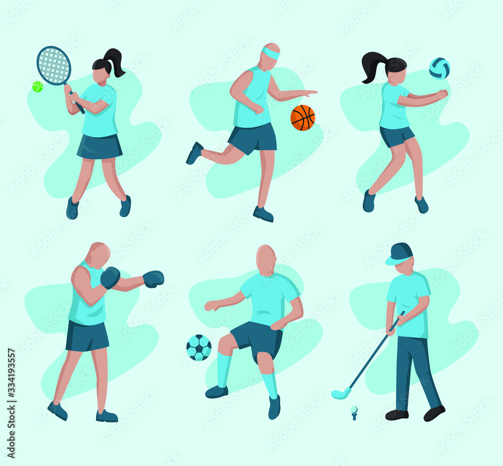 set of sports illustrations for landing web or mobile illustration pages