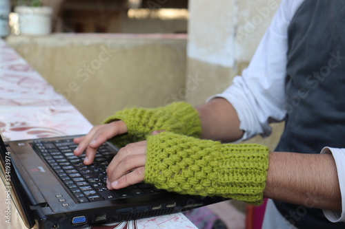 woman working on laptop at home