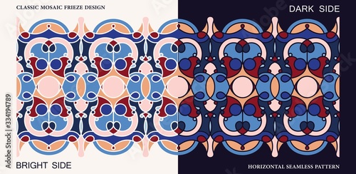 Colorful seamless border. Vector mosaic pattern. Ornament for ceramic tiles, fabrics print, or other design.