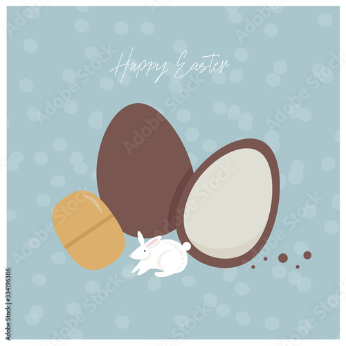 Nice flat happy easter vector illustration with chocolate egg and toy