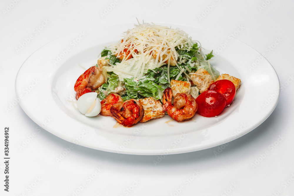 salad with shrimp on a white background salad with shrimp on a white background