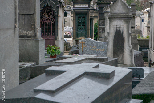 Père Lachaise Cemetery Paris France. Graveyard with thombstones.