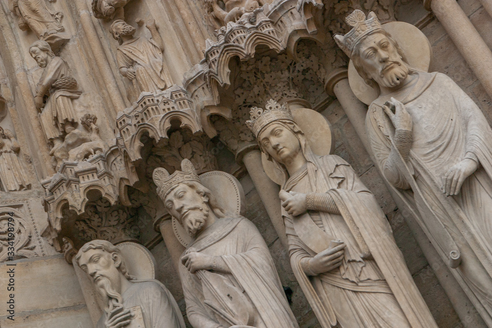 Notre Dame. Our Lady. Church Paris France. Stone carving
