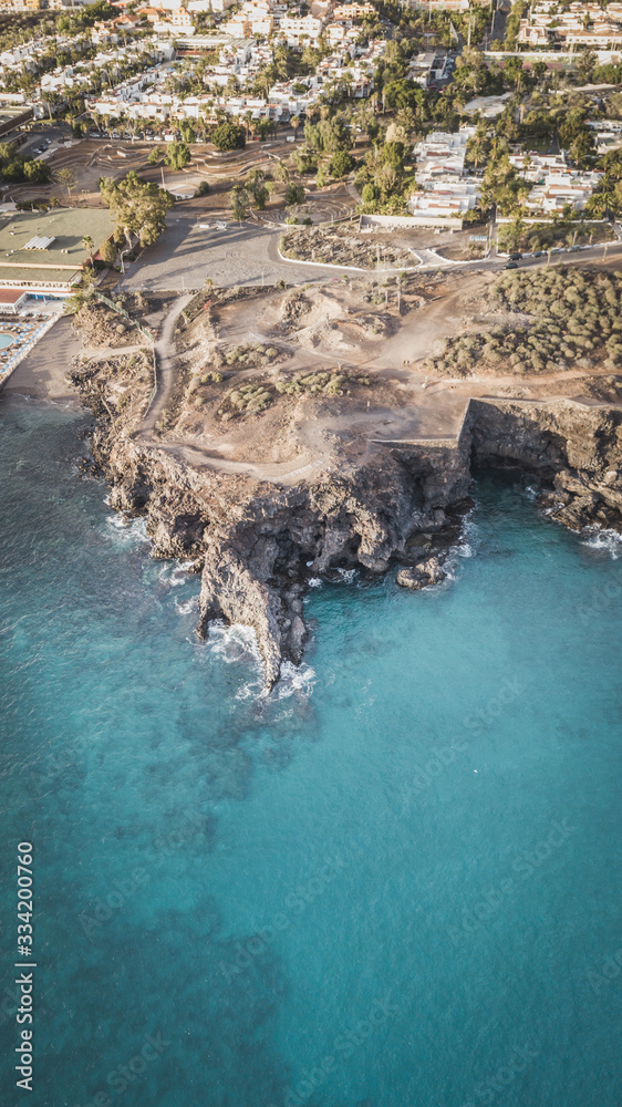 Aerial view of beach Las Ballenas with scenic Las Galletas village in Tenerife, Canary Islands, Spain.