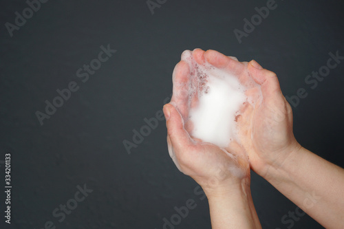 human hands wash with soap, virus disinfection