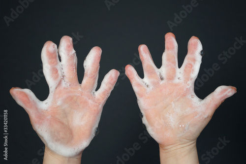 human hands wash with soap, virus disinfection