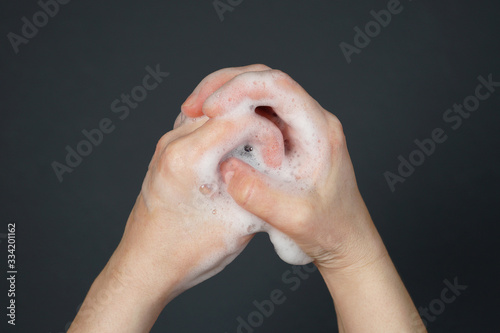 human hands wash with soap, virus disinfection