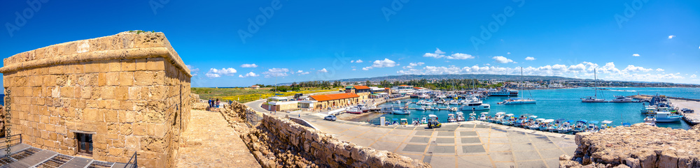 The harbor of Paphos with the castle, Cyprus 