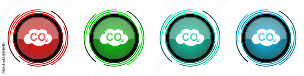 Carbon dioxide round glossy vector icons, set of buttons for webdesign, internet and mobile phone applications in four colors options isolated on white background Carbon dioxide round glossy vector icons, set of buttons for webdesign, internet and mobile phone applications in four colors options isolated on white background