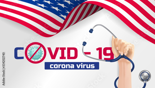 Protest with raised arm fist to stop Covid's disease. Cheers for doctors to fight covid disease in the United States. Covid Disease In Usa. Illustration of covid-19