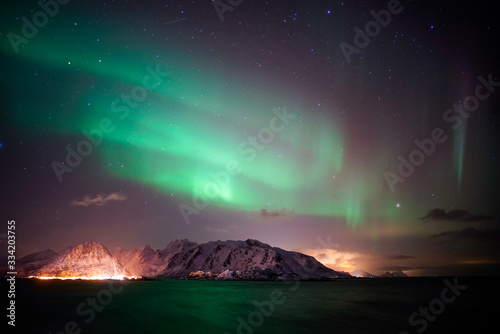 The Northern Lights over Lofoten sky  Norway