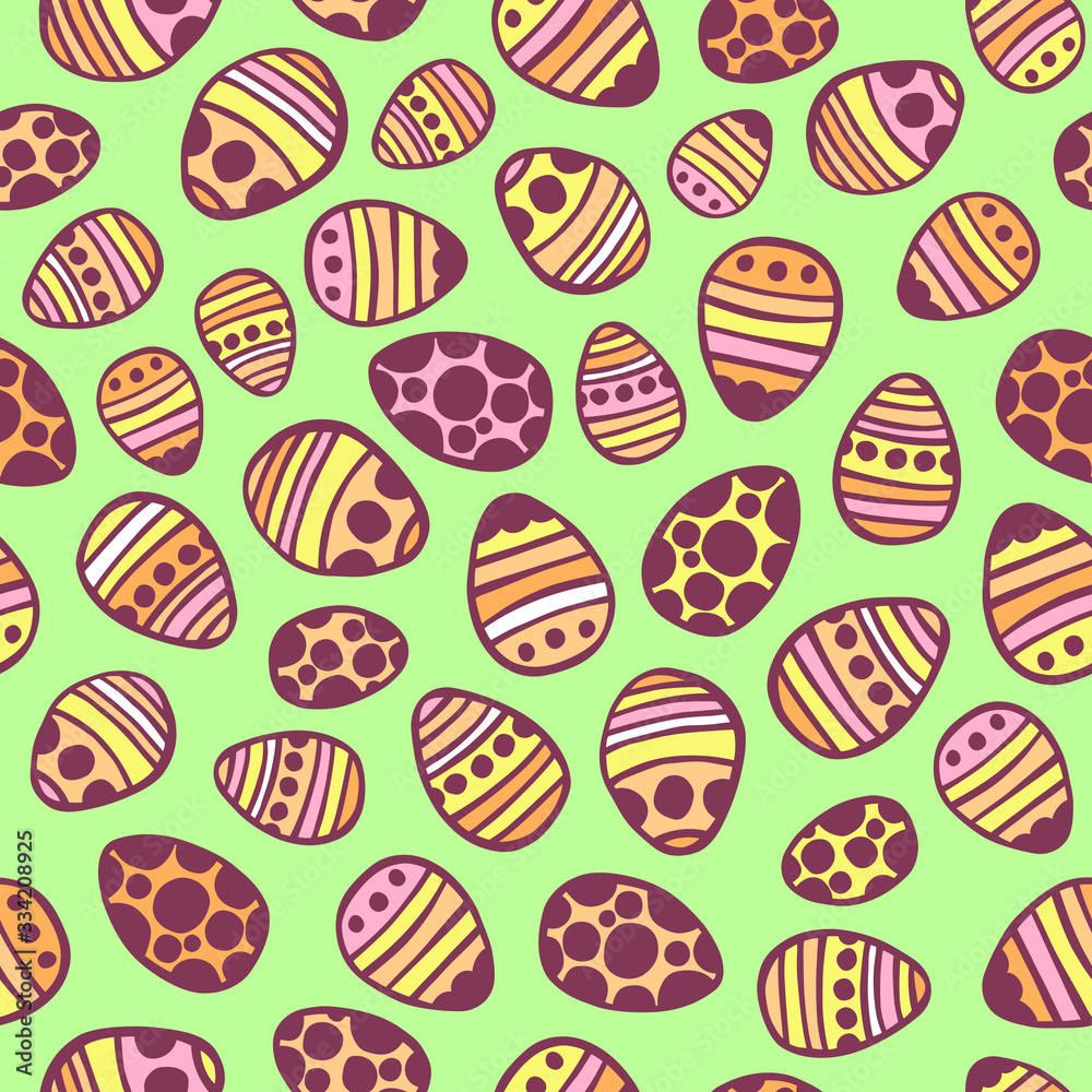 Easter eggs seamless pattern. Colorful hand drawn vector illustration. Perfect for Easter celebration, textile and packaging.