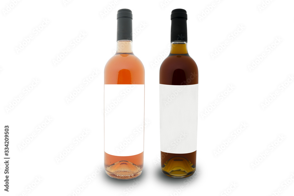 mockup of a bottle of rosé and one of vin santo with white label and white background Tuscan, Italy mockup of a bottle of rosé and one of vin santo with white label and white background Tuscan, Italy